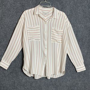Loft Button Up Shirt Women XL Striped Chest Pockets Long Sleeve Soft Rayon